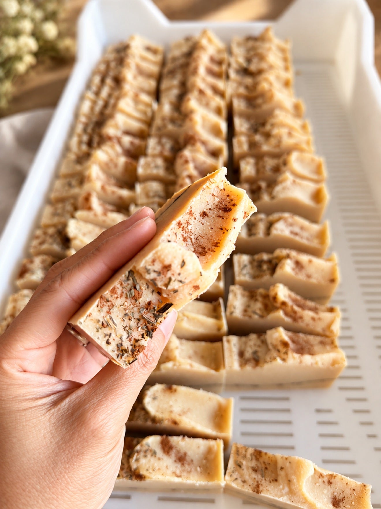 Home for Fall soap bar showing botanical topping